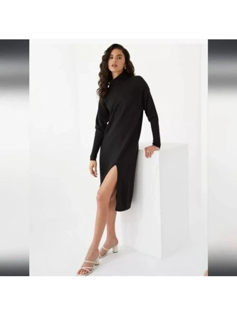Aritzia Wilfred Cyprie LongSleeve Mockneck Sweater Merino Wool Slit with Fit S-M - Picture 2 of 12